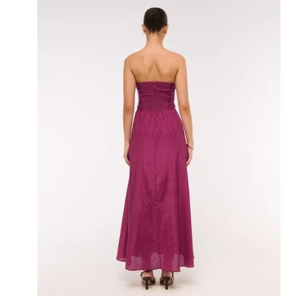 NWT Abercrombie & Fitch Strapless Cutout Maxi Dress in Plum Dot, Size MP - Picture 2 of 13
